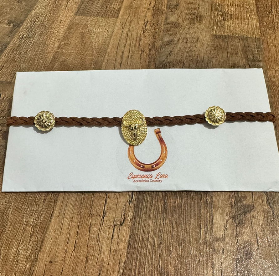 Chocker Marrom - Longhom e Concho Dourado