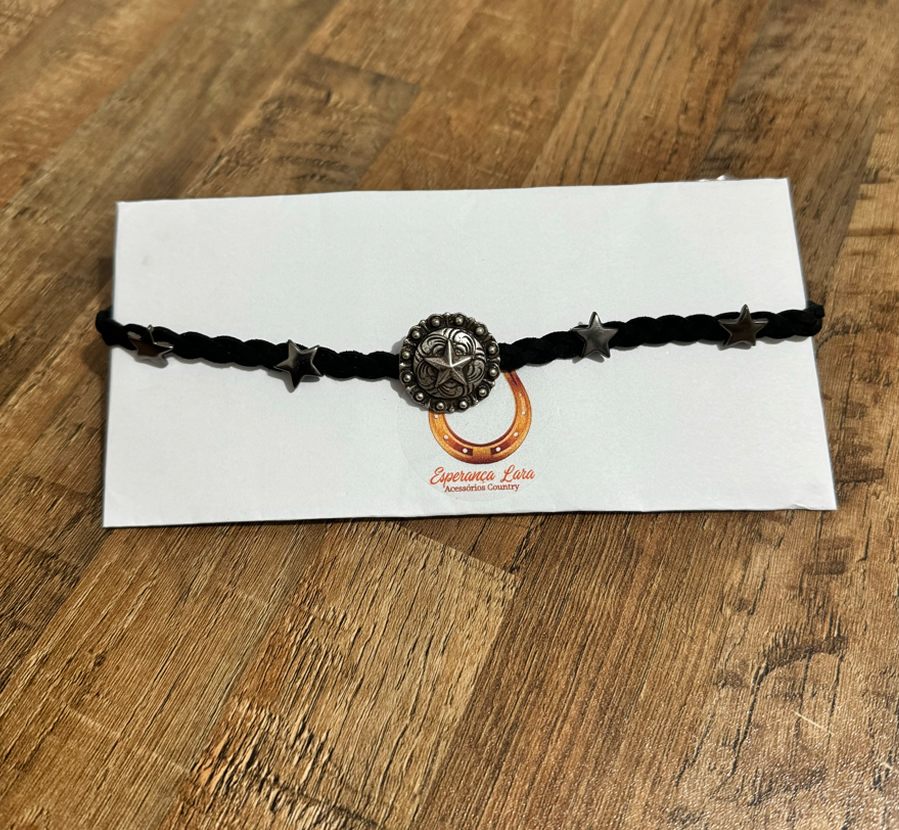 Chocker Preta - Banho Dourado